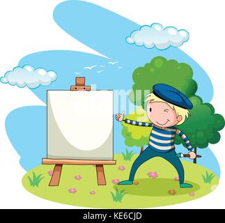 Artist painting on canvas in the garden illustration Stock Vector