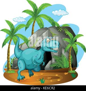 Dinosaur in front of the cave illustration Stock Vector