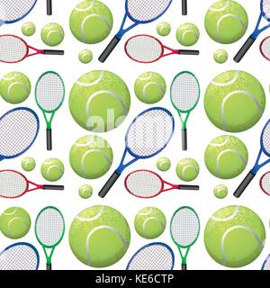 Seamless background with tennis rackets and balls illustration Stock Vector