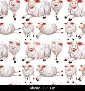 Seamless sheep with happy face illustration Stock Vector