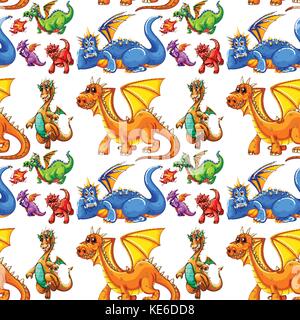 Seamless different type of dragons illustration Stock Vector