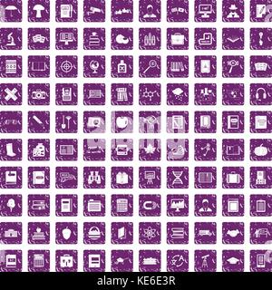 100 book icons set grunge purple Stock Vector