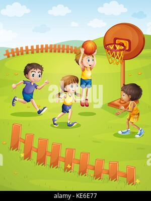 Children playing basketball in the park illustration Stock Vector