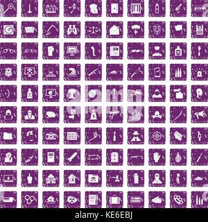 100 violation icons set grunge purple Stock Vector