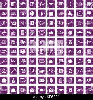 100 viral marketing icons set grunge purple Stock Vector