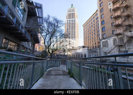 January 3, 2016 San Antonio, Texas: buildings along the famous river walk in the downtown area Stock Photo