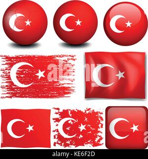 Turkey flag on different objects illustration Stock Vector