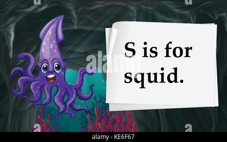 Letter S is for squid illustration Stock Vector