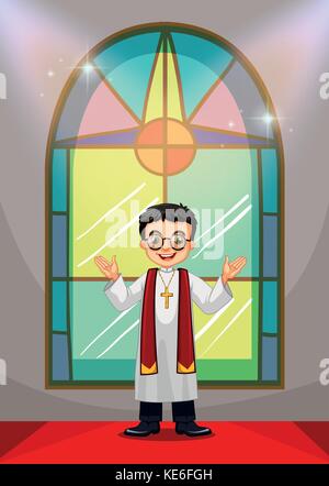 Priest doing church service in the church illustration Stock Vector