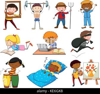 People doing different activities illustration Stock Vector