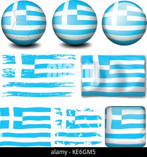 Greece flag in different designs illustration Stock Vector