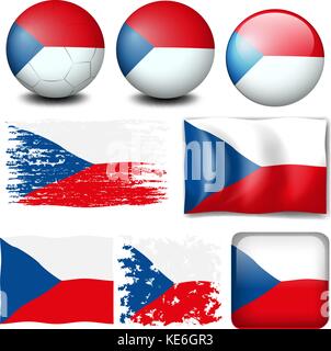 Czech Republic flag in different designs illustration Stock Vector