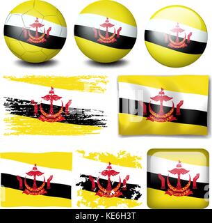 Brunei flag on different items illustration Stock Vector