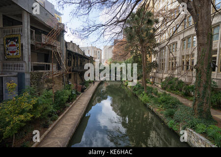 January 8, 2016 San Antonio: the river walk through the downtown area is a network of walkways along the banks of the San Antonio River Stock Photo