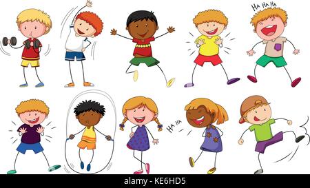 Boys and girls doing different activities illustration Stock Vector