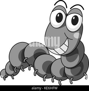 Happy catepillar crawling in black and white Stock Vector