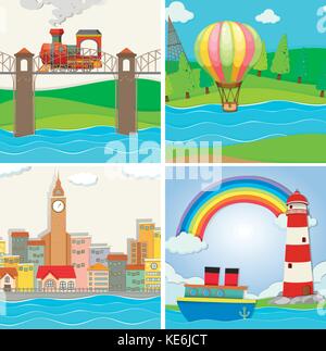 Four background scenes of ocean and city Stock Vector Image & Art - Alamy