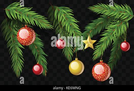 Christmas fir branches - set of modern vector realistic isolated elements Stock Vector