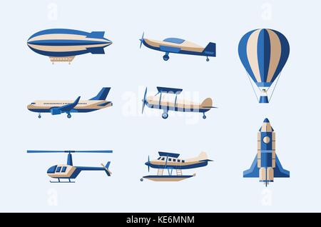 Aircraft - modern vector isolated set of objects Stock Vector