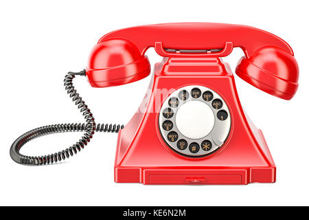 Red vintage phone, 3D rendering isolated on white background Stock Photo