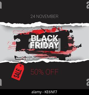 Black Friday Torn Curved Wrapped Paper 24 November Sale With Red Tag Banner Shopping Discount Concept Stock Vector