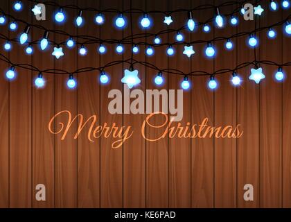 Glowing garland set on wood background Stock Vector