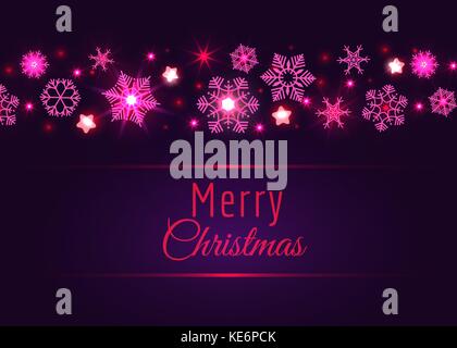 Merry Christmas card with pink snowflakes Stock Vector