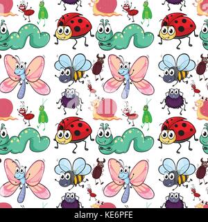 Seamless different types of insects Stock Vector
