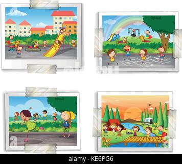 Illustration of four photos of childhood memory Stock Vector