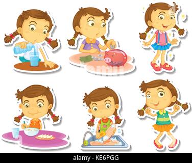 Cute girl in different actions Stock Vector