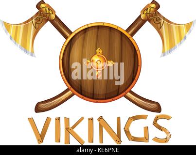 Illustration of vikings sheild and axes Stock Vector