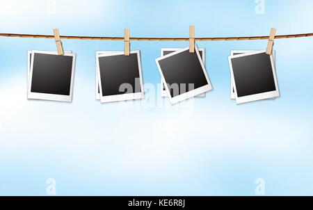 Illustration of photo frames hanging on a rope Stock Vector