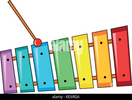 Closeup colorful xylophone with the stick Stock Vector