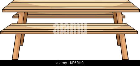 Close up wooden picnic table Stock Vector