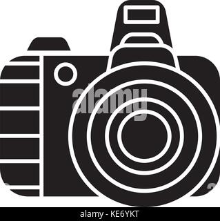 photo camera pro icon, vector illustration, black sign on isolated background Stock Vector