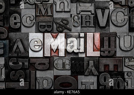The word eMail made from old metal letterpress letters Stock Photo