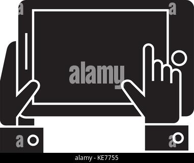 tablet in hands icon, vector illustration, black sign on isolated background Stock Vector