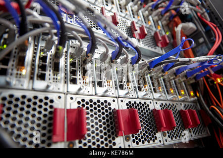 Close up server panels and network connection plug Stock Photo