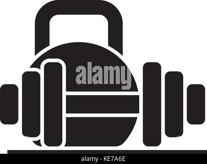 weights and dumbbells icon, vector illustration, black sign on isolated background Stock Vector