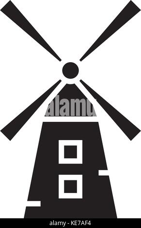 small windmill  icon, vector illustration, black sign on isolated background Stock Vector