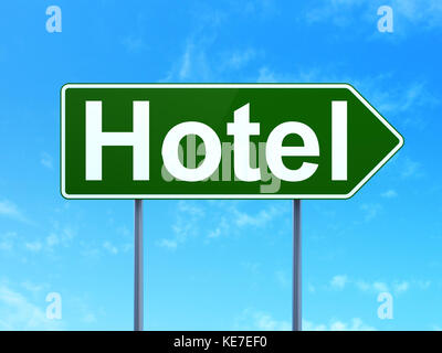Travel concept: Hotel on road sign background Stock Photo