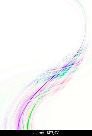 Curved purple pink transparent wave is covered with intersecting colored strips on white background Stock Photo