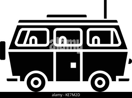 minivan travel - family car icon, vector illustration, black sign on isolated background Stock Vector