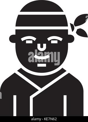ninja - japanese icon, vector illustration, black sign on isolated background Stock Vector