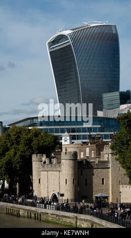 Tower of London with City of London Backdrop, London England. Oct 2017 Showing City of London buildings: 20 Fenchurch Street known as the The Walkie T