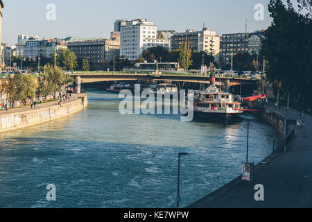 Vienna, Austria - September 30, 2017: The Danube canal in Vienna city center. Stock Photo