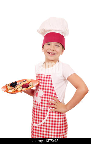 happy little girl cook with delicious crepes Stock Photo