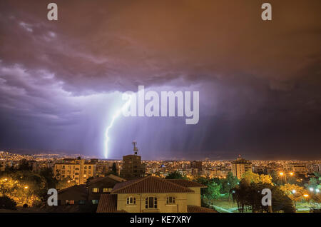 Lightning Strike Over Cochabamba; Cochabamba, Bolivia Stock Photo