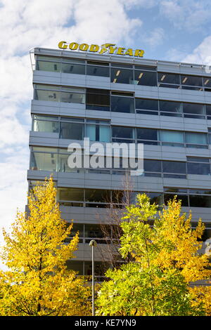 PRAGUE, CZECH REPUBLIC - OCTOBER 14: The Goodyear Tire and Rubber Company logo on headquarters  building on October 14, 2017 in Prague, Czech republic Stock Photo