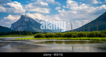 Vermillion Lakes and Mount Rundle in Banff National Park; Field, Alberta, Canada Stock Photo